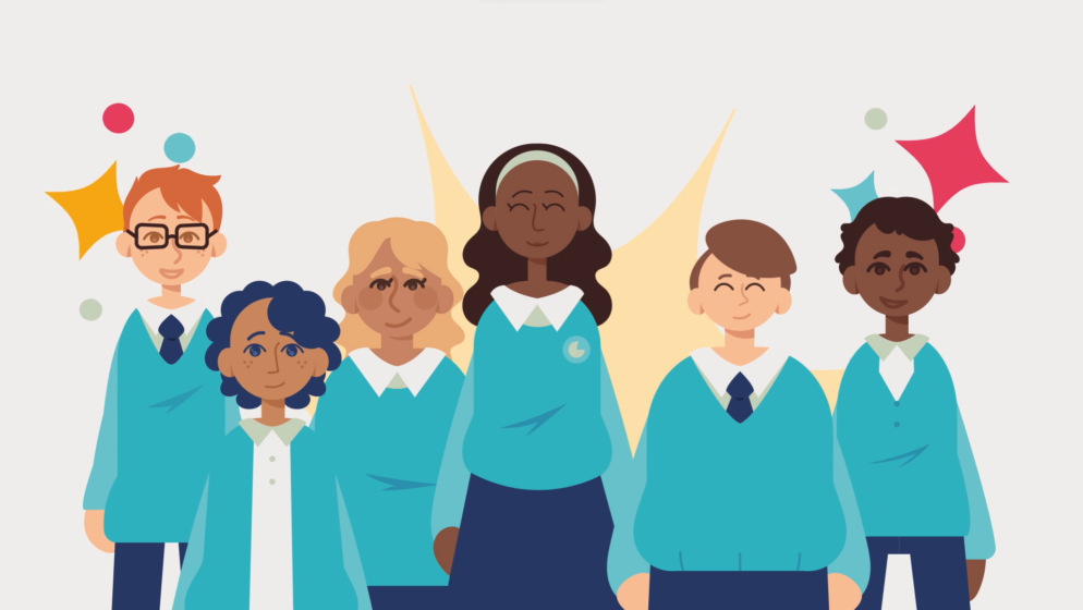 An animated image of school children from a charity animation